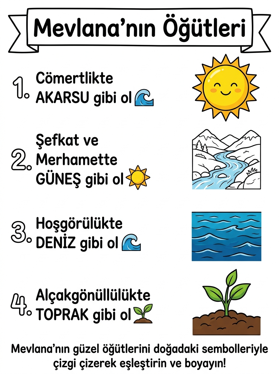 Memleketim Türkiye ve Mevlana [Mevlana Mevlana Haftasi Semaze] - 4 Calisma Mevlananin 7 Ogudu Doga Sembolleri Eslestirme (36-48 Ay)