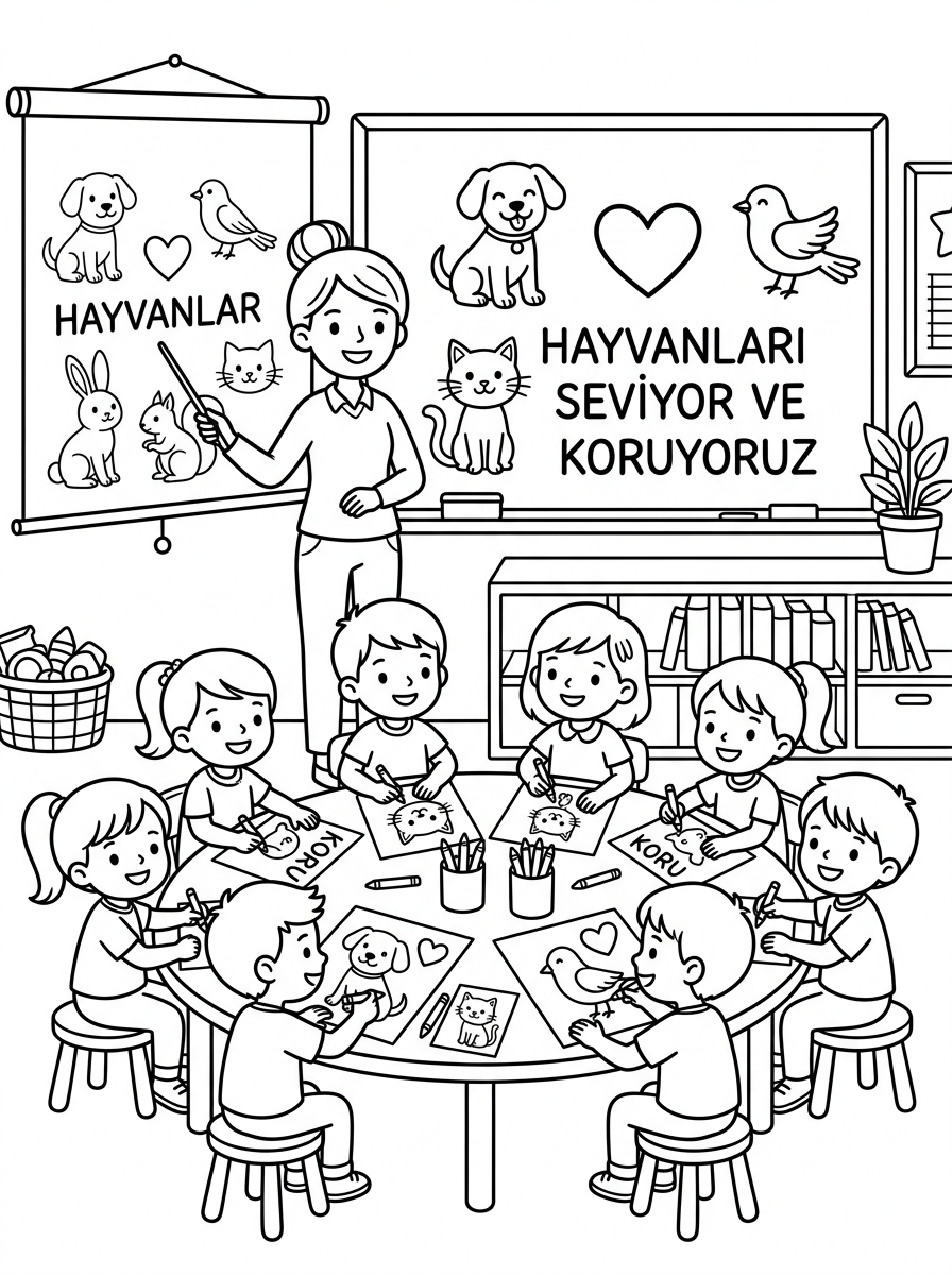 Kedileri Tanıyorum ve Hayvanları Koruyorum [Hayvanlari Korumaliyiz Sokak H] – 3 Boyama Cevre Sinif (36-48 Ay)