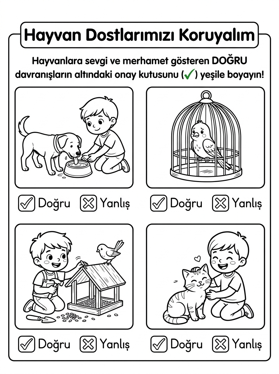 Kedileri Tanıyorum ve Hayvanları Koruyorum [Hayvanlari Korumaliyiz Sokak H] – 5 Calisma Hayvan Dostlarimizi Koruyalim Dogru Yanlis (36-48 Ay)