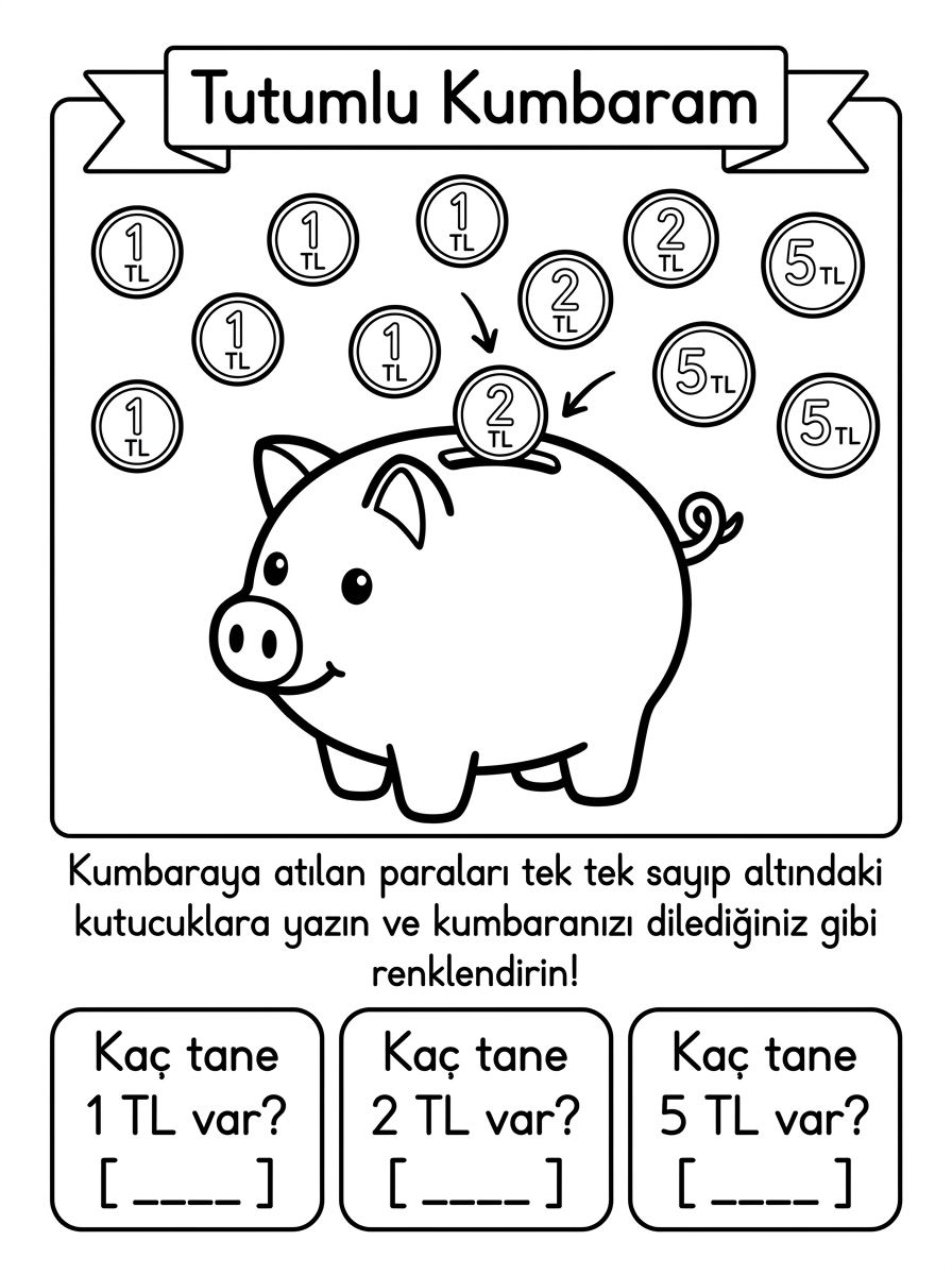 Kumbara Yapımı + İstek ve İhtiyaçları Ayırt Ediyorum - 5 Calisma Tutumlu Kumbaram Para Sayma Ve Tasarruf (36-48 Ay)