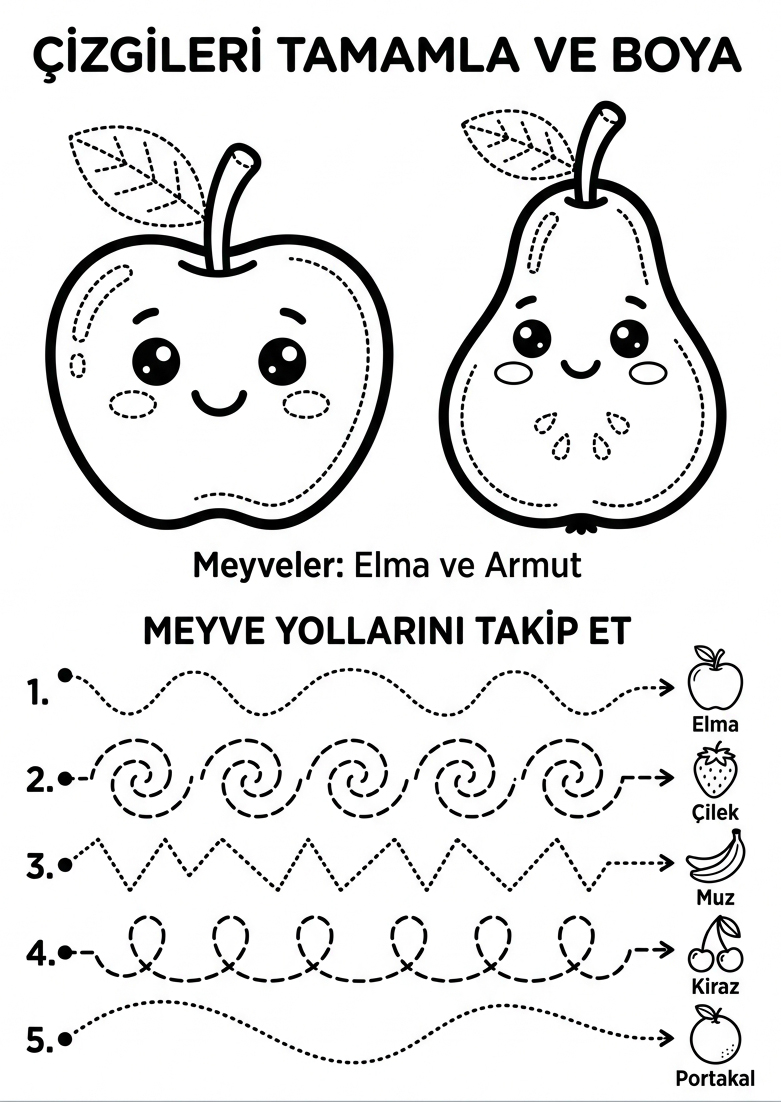 Meyveleri ve Sebzeleri Tanıyorum - 7 Calisma Cizgi Takip (36-48 Ay)
