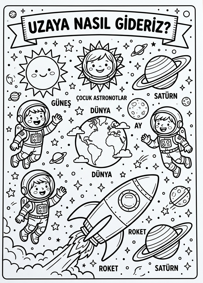 Uzay Roketi Tasarımı + Astronot Ritmi [Uzaya Nasil Gideriz Gunes Sist] - 1 Boyama Ana Tema (36-48 Ay)