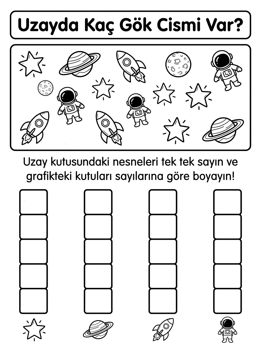 Uzay Roketi Tasarımı + Astronot Ritmi [Uzaya Nasil Gideriz Gunes Sist] - 5 Calisma Uzayda Kac Gok Cismi Var Sayma Grafigi (36-48 Ay)