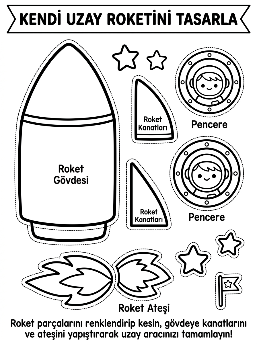 Uzay Roketi Tasarımı + Astronot Ritmi [Uzaya Nasil Gideriz Gunes Sist] - 6 Calisma Kendi Uzay Roketini Tasarla Kes Yapistir Sablonu (36-48 Ay)