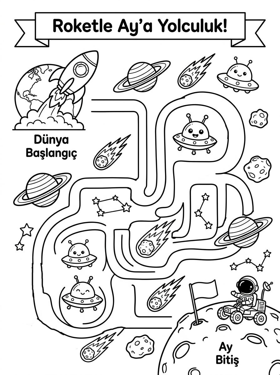 Uzay Roketi Tasarımı + Astronot Ritmi [Uzaya Nasil Gideriz Gunes Sist] - 7 Calisma Roketle Aya Yolculuk Uzay Labirenti (36-48 Ay)