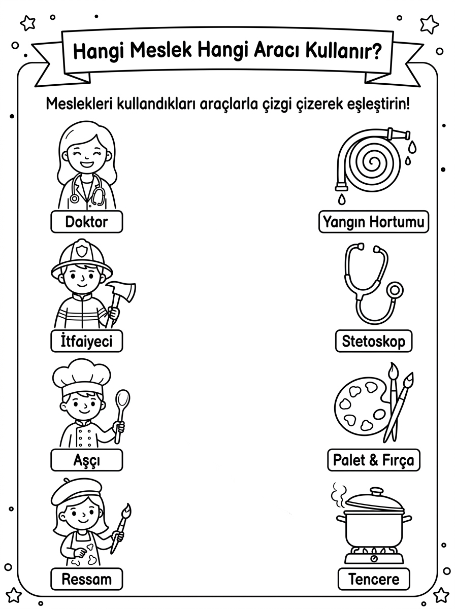 Büyüyünce Ne Olacağım? Meslekleri Tanıyorum [Benim Meslegim Sehrin Kahraman] - 4 Calisma Hangi Meslek Hangi Araci Kullanir Eslestirme (36-48 Ay)