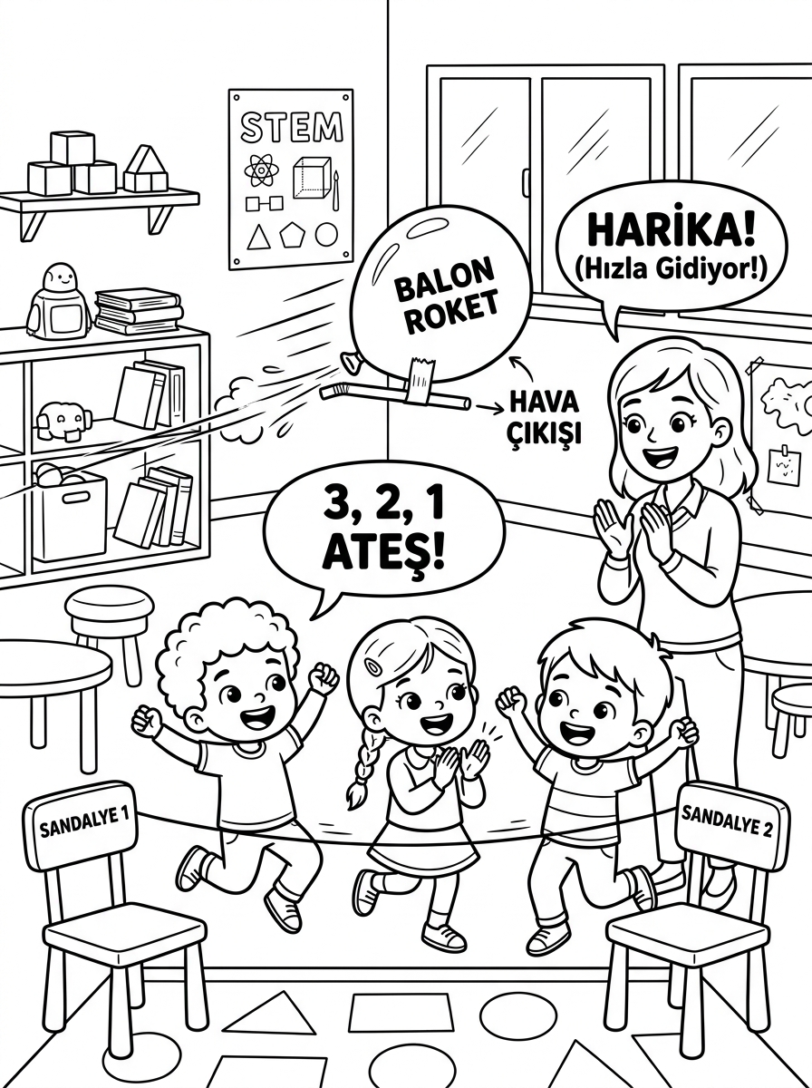 Uzay Roketi Tasarımı + Astronot Ritmi [Roket Yapiyoruz Balonlu Itme D] - 1 Boyama Ana Tema (36-48 Ay)