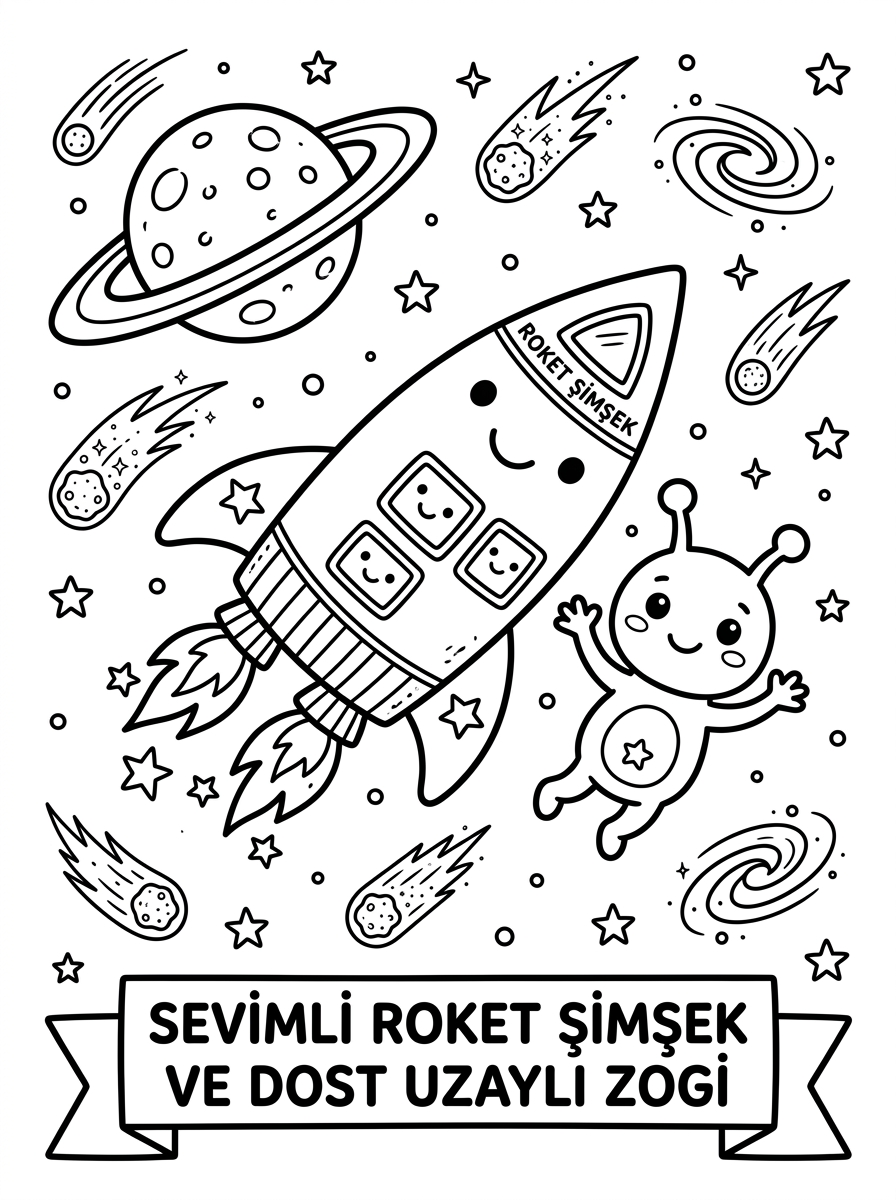 Uzay Roketi Tasarımı + Astronot Ritmi [Roket Yapiyoruz Balonlu Itme D] - 2 Boyama Karakter Nesne (36-48 Ay)