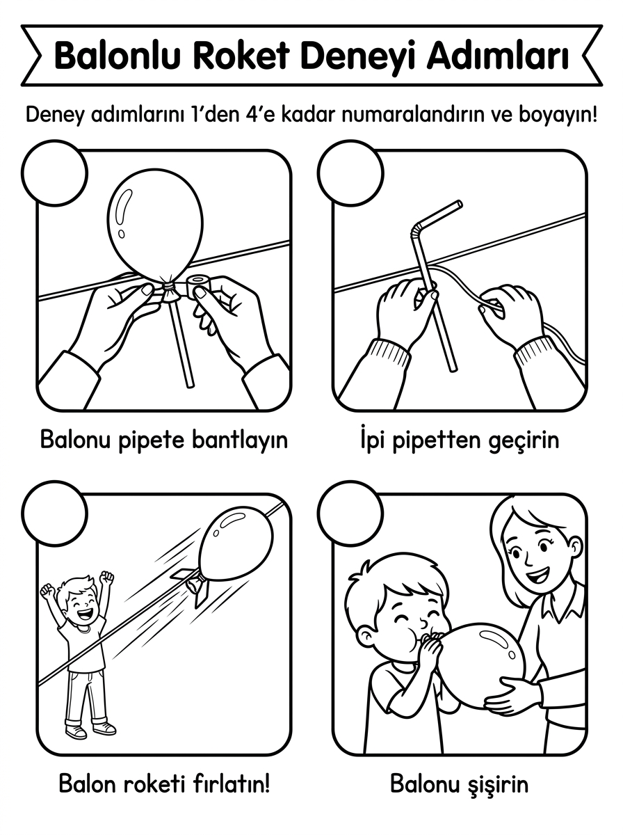 Uzay Roketi Tasarımı + Astronot Ritmi [Roket Yapiyoruz Balonlu Itme D] - 4 Calisma Balonlu Roket Deneyi Adim Siralamasi (36-48 Ay)