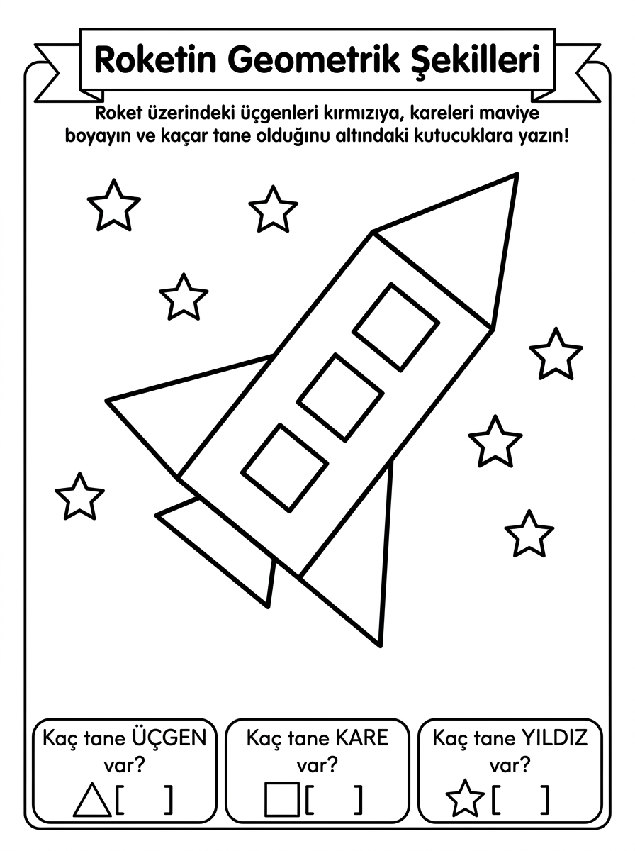 Uzay Roketi Tasarımı + Astronot Ritmi [Roket Yapiyoruz Balonlu Itme D] - 5 Calisma Roketin Geometrik Sekilleri Ucgen Kare Sayma (36-48 Ay)