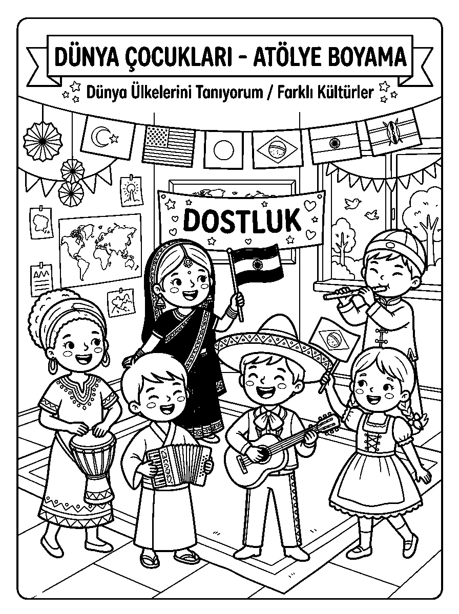 Dünya Ülkelerini Tanıyorum / Farklı Kültürler - 3 Boyama Zor (36-48 Ay)