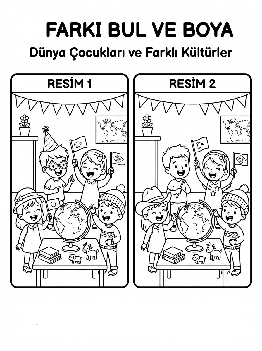Dünya Ülkelerini Tanıyorum / Farklı Kültürler - 4 Calisma Farki Bul (36-48 Ay)