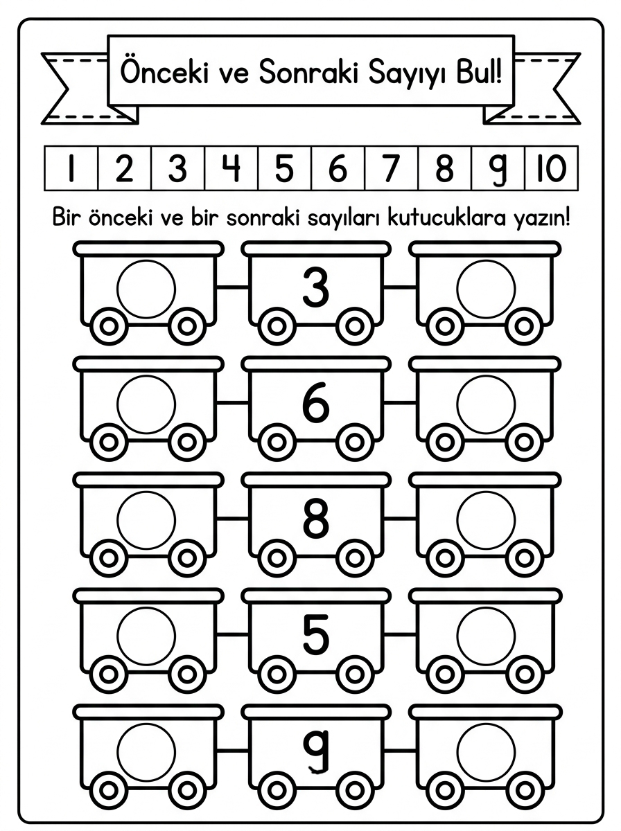 10'ar Ritmik Sayma ve Dürüstlük - 4 Calisma Onceki Ve Sonraki Sayiyi Bul (36-48 Ay)