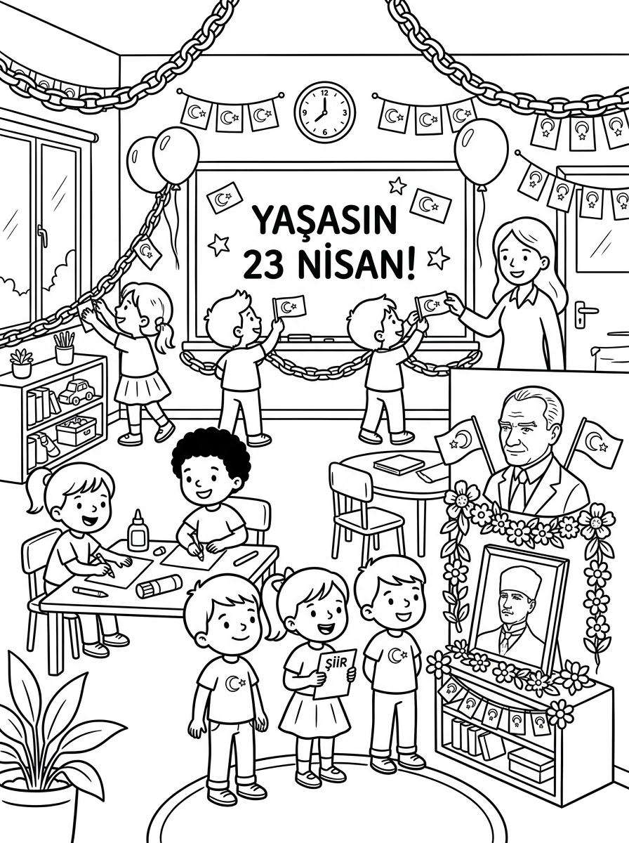 23 Nisan ve Farklı Ülke Çocukları - 3 Boyama Cevre Sinif (36-48 Ay)