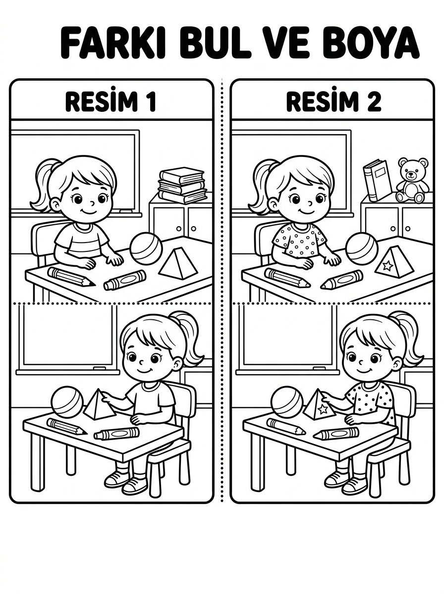 Sivri / Küt Kavramını Öğreniyorum - 4 Calisma Farki Bul (36-48 Ay)
