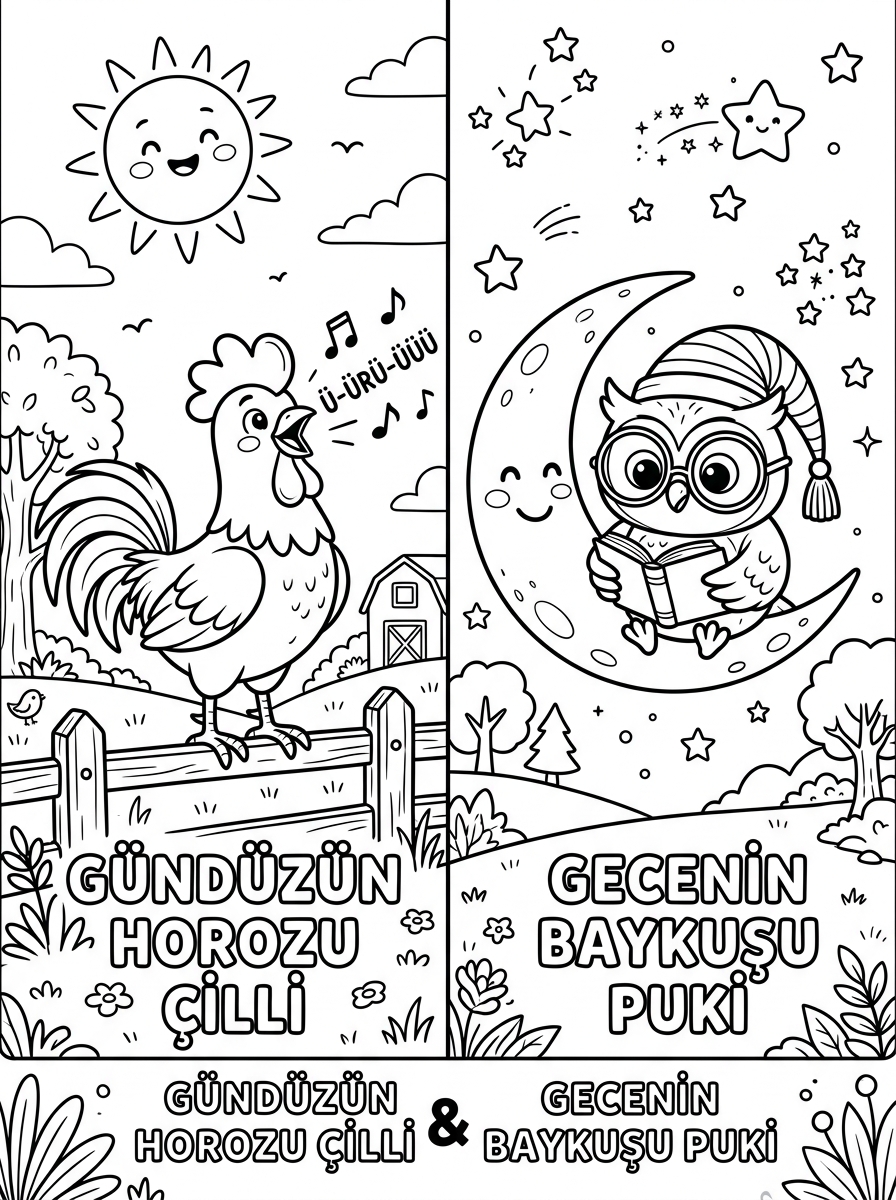 Tam / Yarım Kavramı + Buçuklu Saatleri Öğreniyorum - 2 Boyama Karakter Nesne (36-48 Ay)