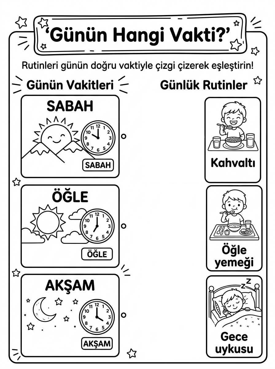 Tam / Yarım Kavramı + Buçuklu Saatleri Öğreniyorum - 4 Calisma Gunun Hangi Vakti Rutin Eslestirme (36-48 Ay)