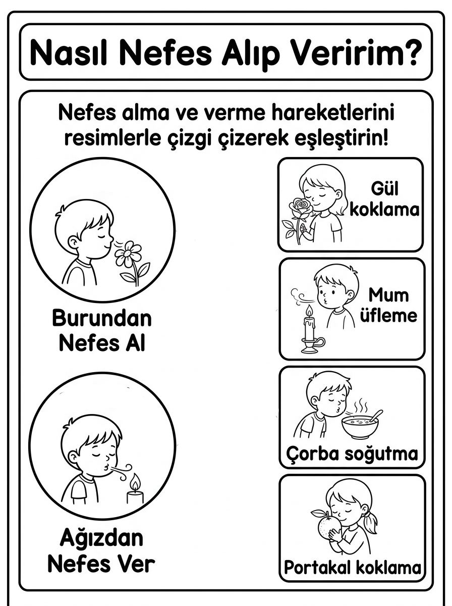 Kedileri Tanıyorum ve Hayvanları Koruyorum [Nefes Egzersizleri Ve Hareket ] – 4 Calisma Nasil Nefes Alip Veririm Cicek Mum Eslestirme (36-48 Ay)