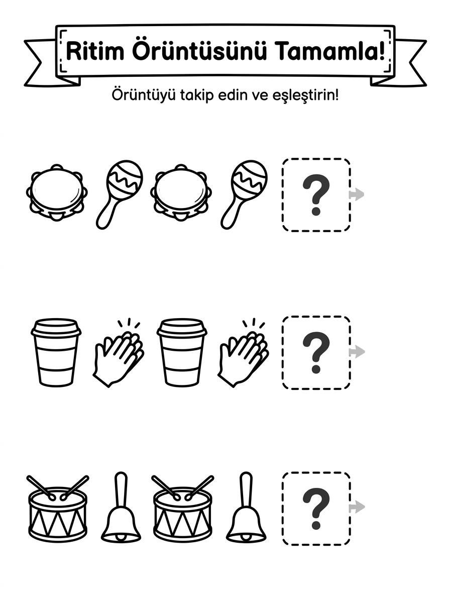 Barış Manço'yu Tanıyoruz - 4 Calisma Ritim Oruntusunu Tamamla Calgi Eslestirme (36-48 Ay)