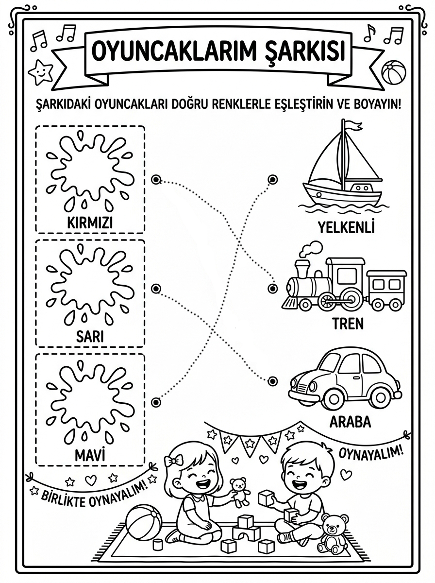 Oyuncakları Paylaşıyoruz - 4 Calisma Oyuncaklarim Sarkisi Renk Ve Arac Eslestirme (36-48 Ay)