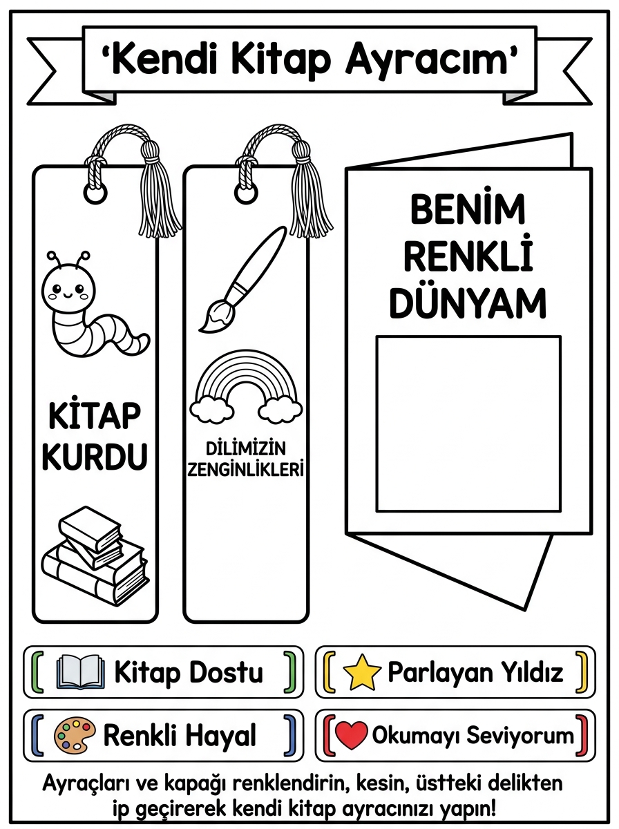 Kitapları İnceliyorum – Kitabın Bölümlerini Keşfediyorum - 6 Calisma Kendi Kitap Ayracim Ve Mini Kapak Kes Yapistir Sablonu (36-48 Ay)