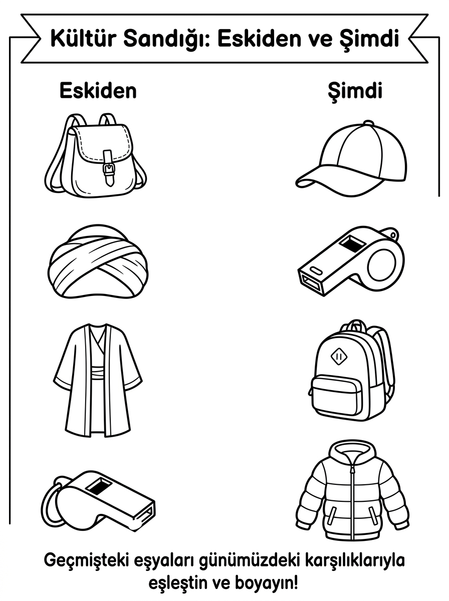 Yakın / Uzak Kavramı + Köstebek - 4 Calisma Kultur Sandigi Eskiden Ve Simdi Eslestirme (36-48 Ay)