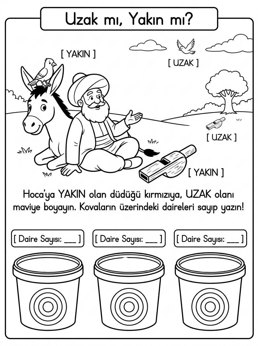 Yakın / Uzak Kavramı + Köstebek - 5 Calisma Uzak Mi Yakin Mi Mekanda Konum Ve Daire Ritim (36-48 Ay)