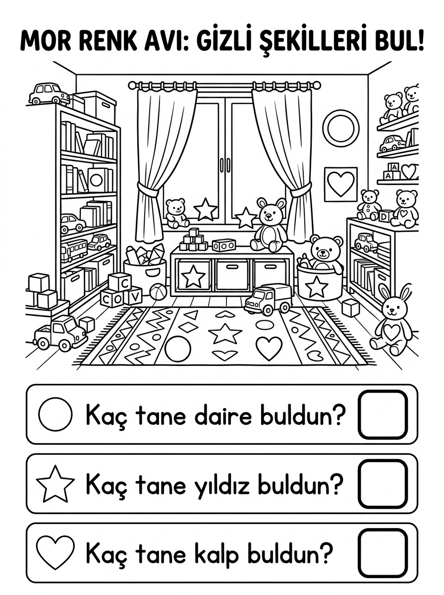 Renklerin Dansı / Mor Renk Deneyi - 4 Calisma Sayfasi (36-48 Ay)