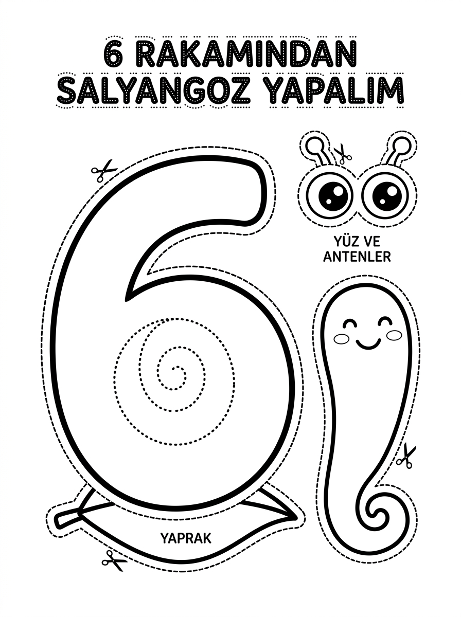 Salyangoz ve Sümüklü Böcek [6 Rakamini Ogreniyorum] – 5 Calisma Sayfasi (36-48 Ay)