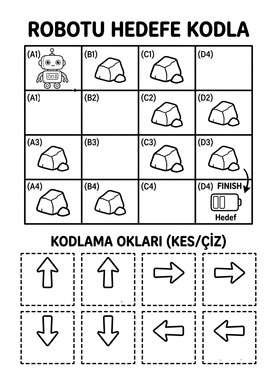 Robotik Kodlama + İleri/Geri Yön Komutları - 4 Calisma Sayfasi (36-48 Ay)