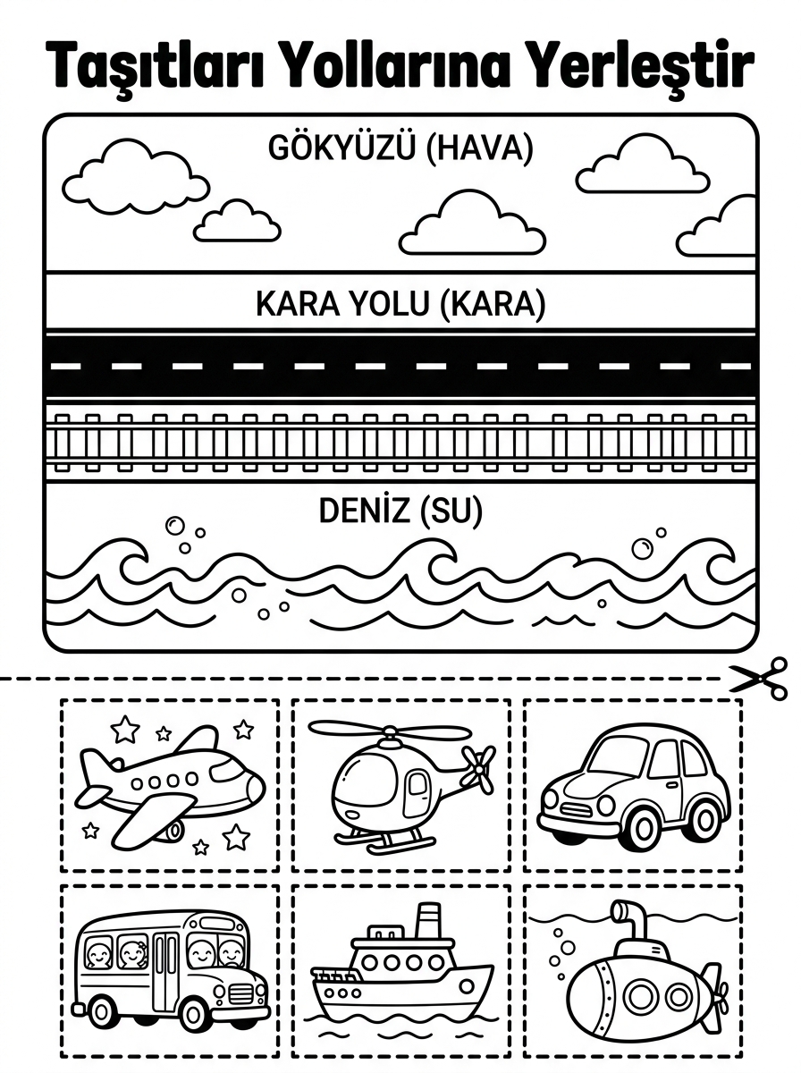 Salyangoz ve Sümüklü Böcek [Hava Kara Deniz] – 4 Calisma Sayfasi (36-48 Ay)