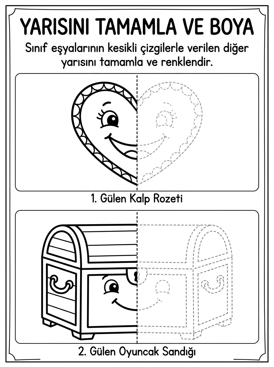 Sınıf Kuralları ve Güvenli Ayrılma - 10 Calisma Simetri Cizim (36-48 Ay)
