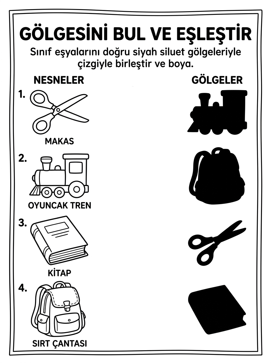 Sınıf Kuralları ve Güvenli Ayrılma - 8 Calisma Golge Eslestirme (36-48 Ay)