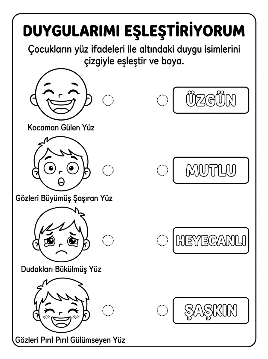 Duygumu ve İhtiyacımı Söylüyorum - 4 Calisma Duygu Eslestirme (36-48 Ay)