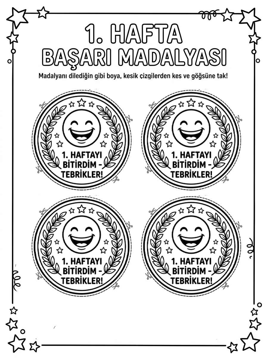 Haftanın Günlerini Öğreniyorum [Haftalik Degerlendirme Ve Veda] – 7 Calisma Hafta Madalyasi (48-60 Ay)