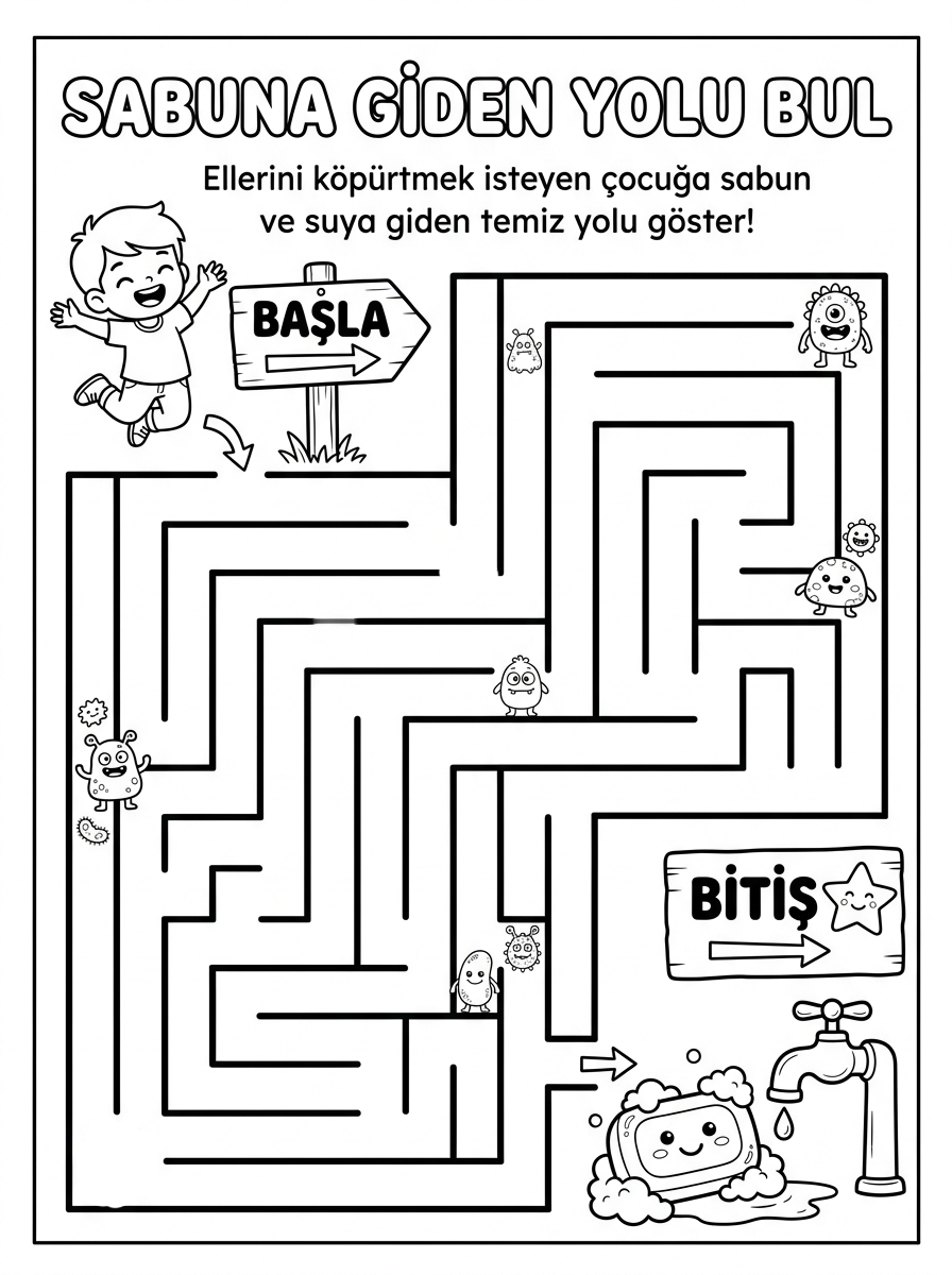 Ellerimizi Doğru Yıkıyoruz [Temizlik Hijyen Ve Saglikli Al] - 9 Calisma Mikrop Labirent (36-48 Ay)