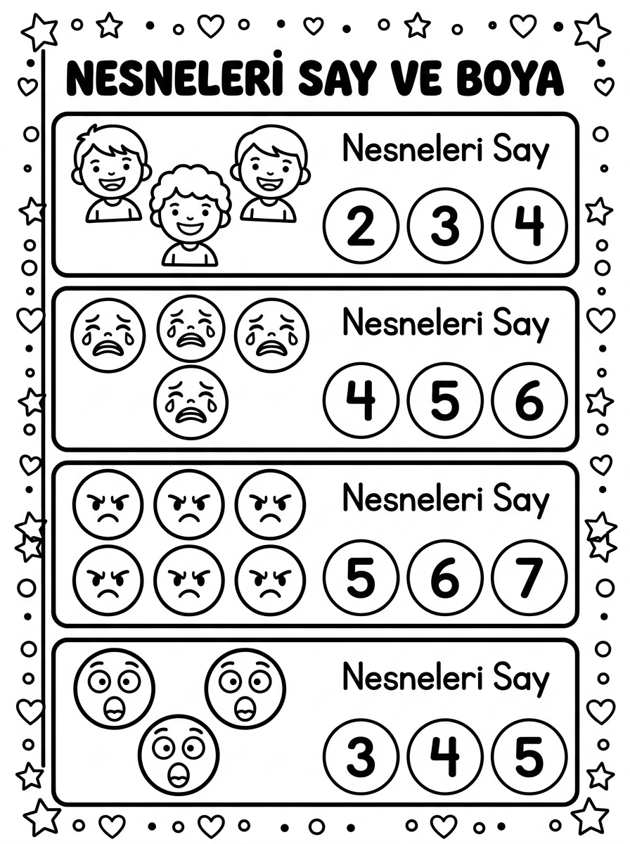 Duygular çeşit çeşit - 8 Calisma Nesneleri Say (36-48 Ay)