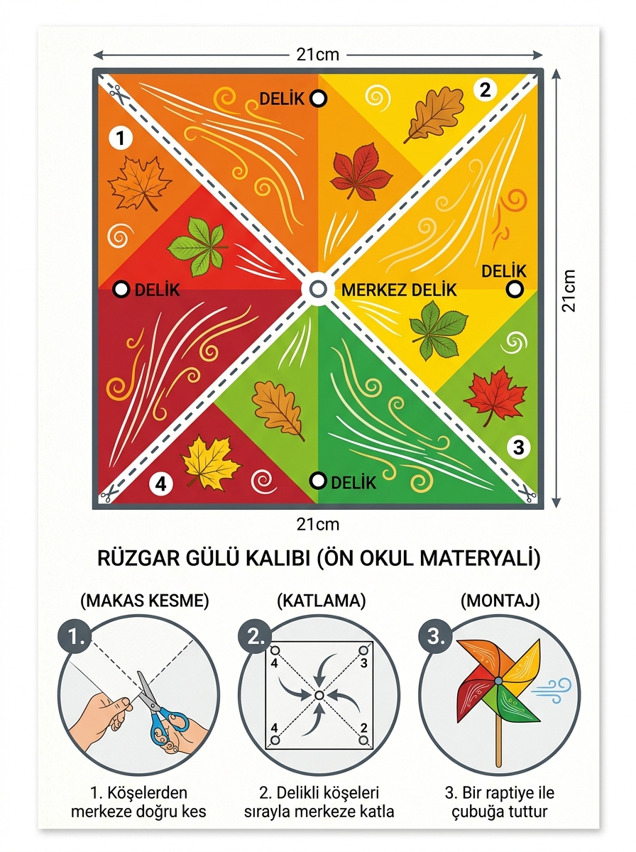 Mekanik Olarak Doğru 3 Boyutlu Kağıt Rüzgar Gülü (Fırıldak) Kalıbı