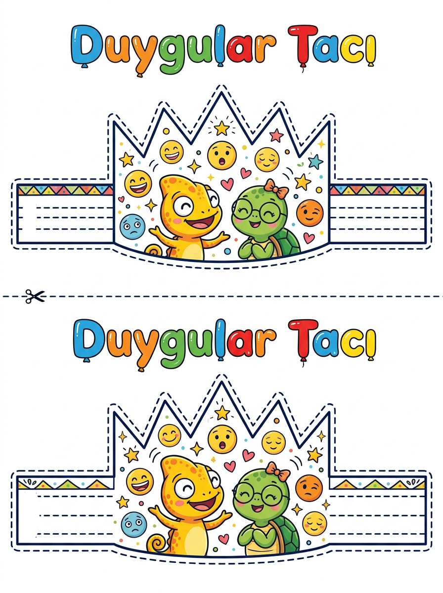 Duygular Tacı - İkili Kağıt Taç Şablonu (1 Sayfada 2 Taç)