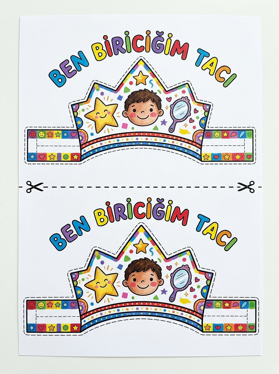 Ben Biriciğim Tacı - İkili Kağıt Taç Şablonu (1 Sayfada 2 Taç)