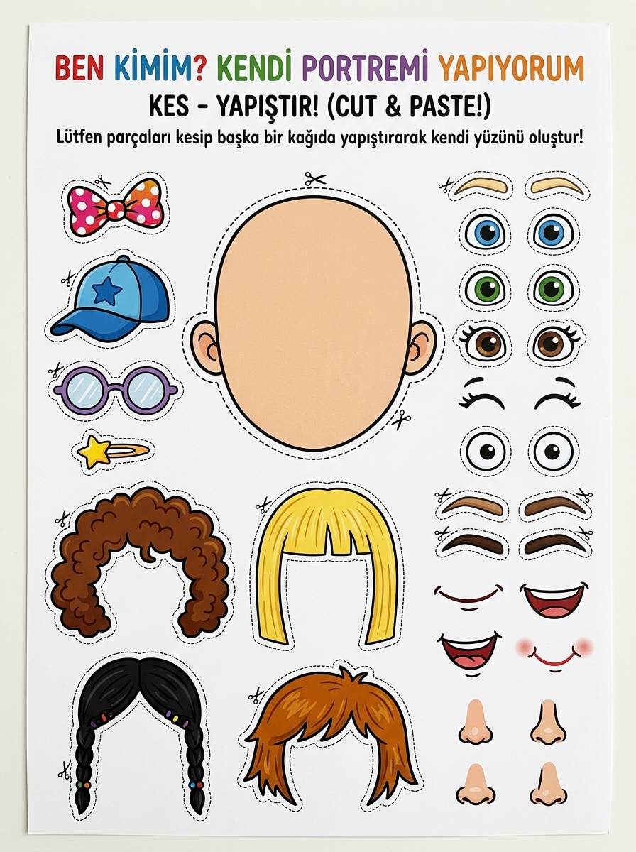 Kendi Portremi Yapıyorum - Kes-Yapıştır Sahne Kompozisyonu Parçaları Şablonu