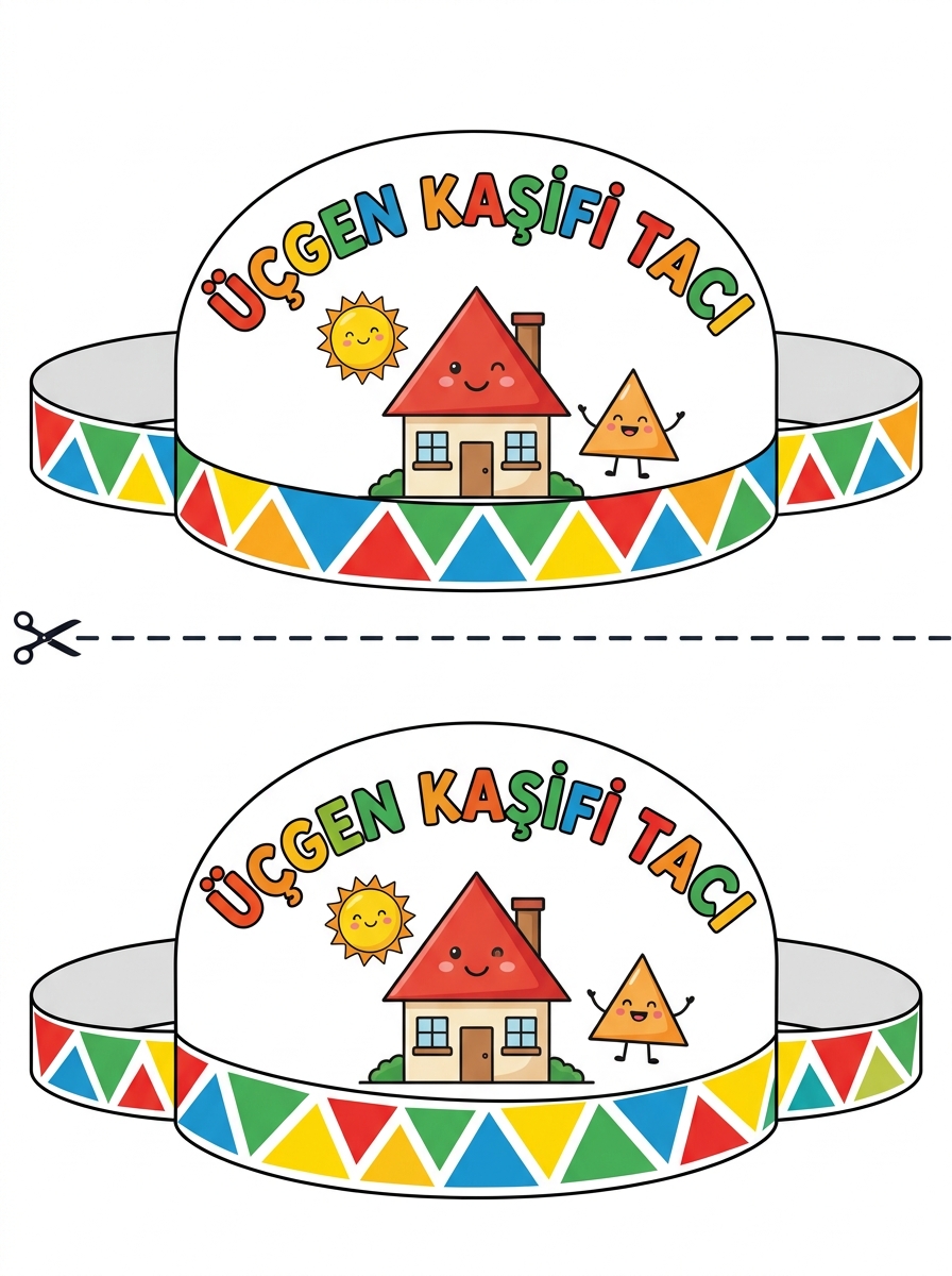 Üçgen Kaşifi Tacı - İkili Kağıt Taç Şablonu (1 Sayfada 2 Taç)