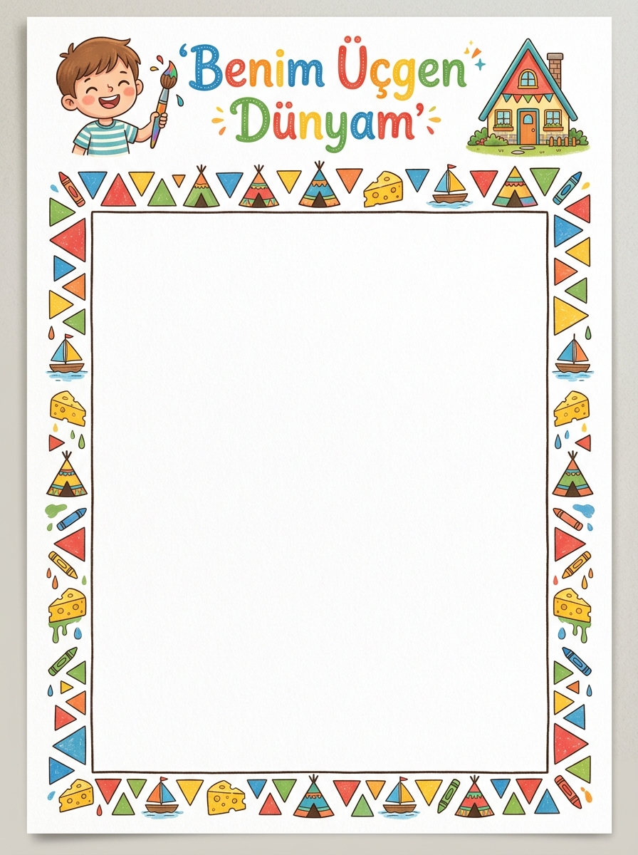 Benim Üçgen Dünyam - Geniş Çerçeveli Serbest Çizim Alanı Çalışma Kağıdı