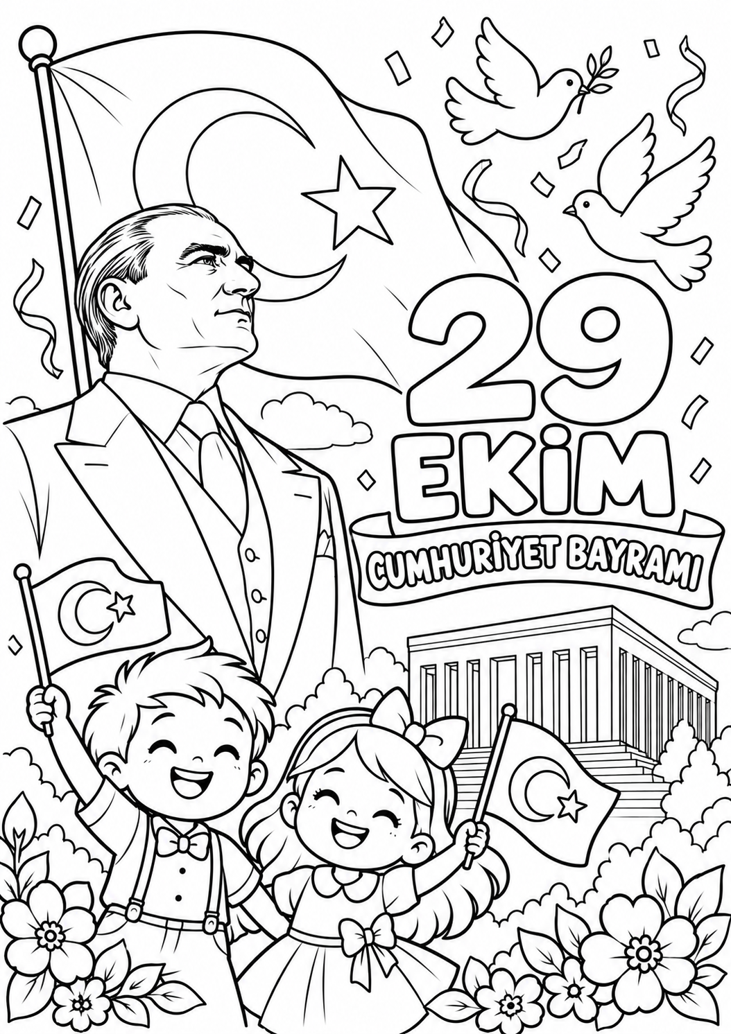 29 Ekim Cumhuriyet Bayramı Boyama Sayfası
