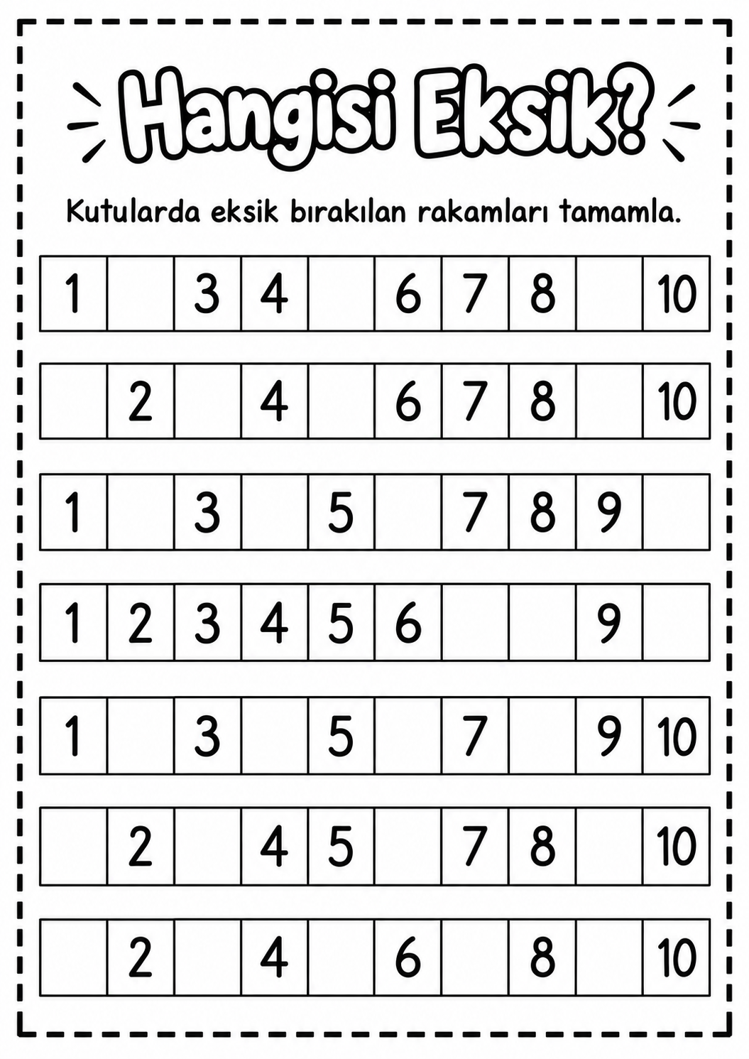 Eksik Rakamları Tamamla