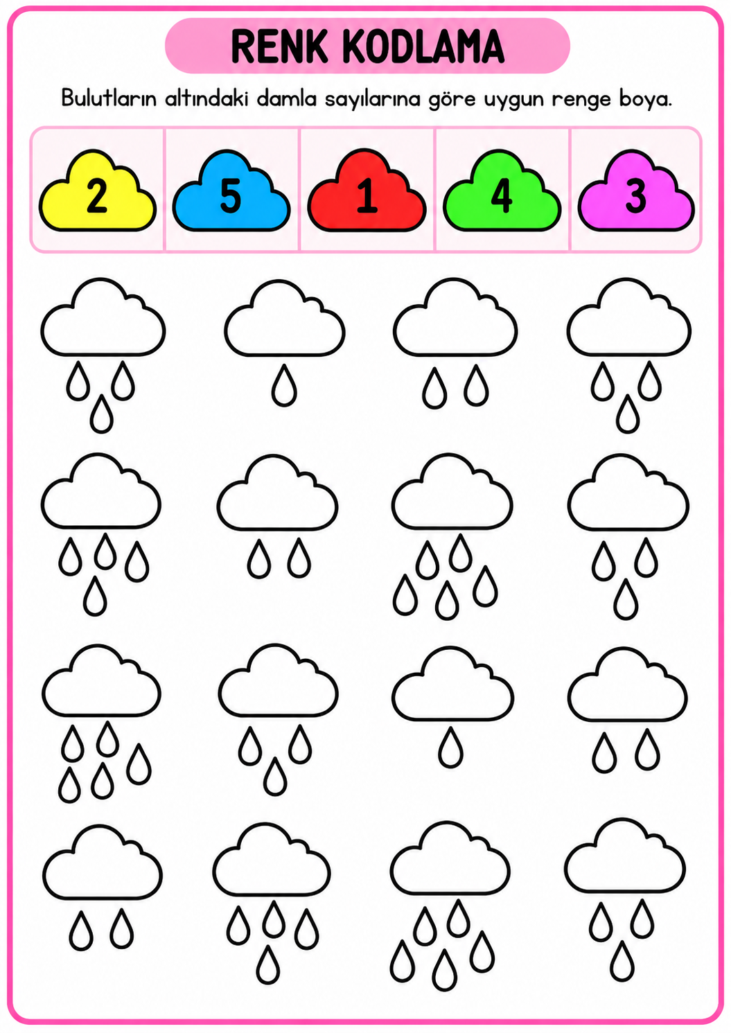 Renk Kodlama Bulutları Worksheet
