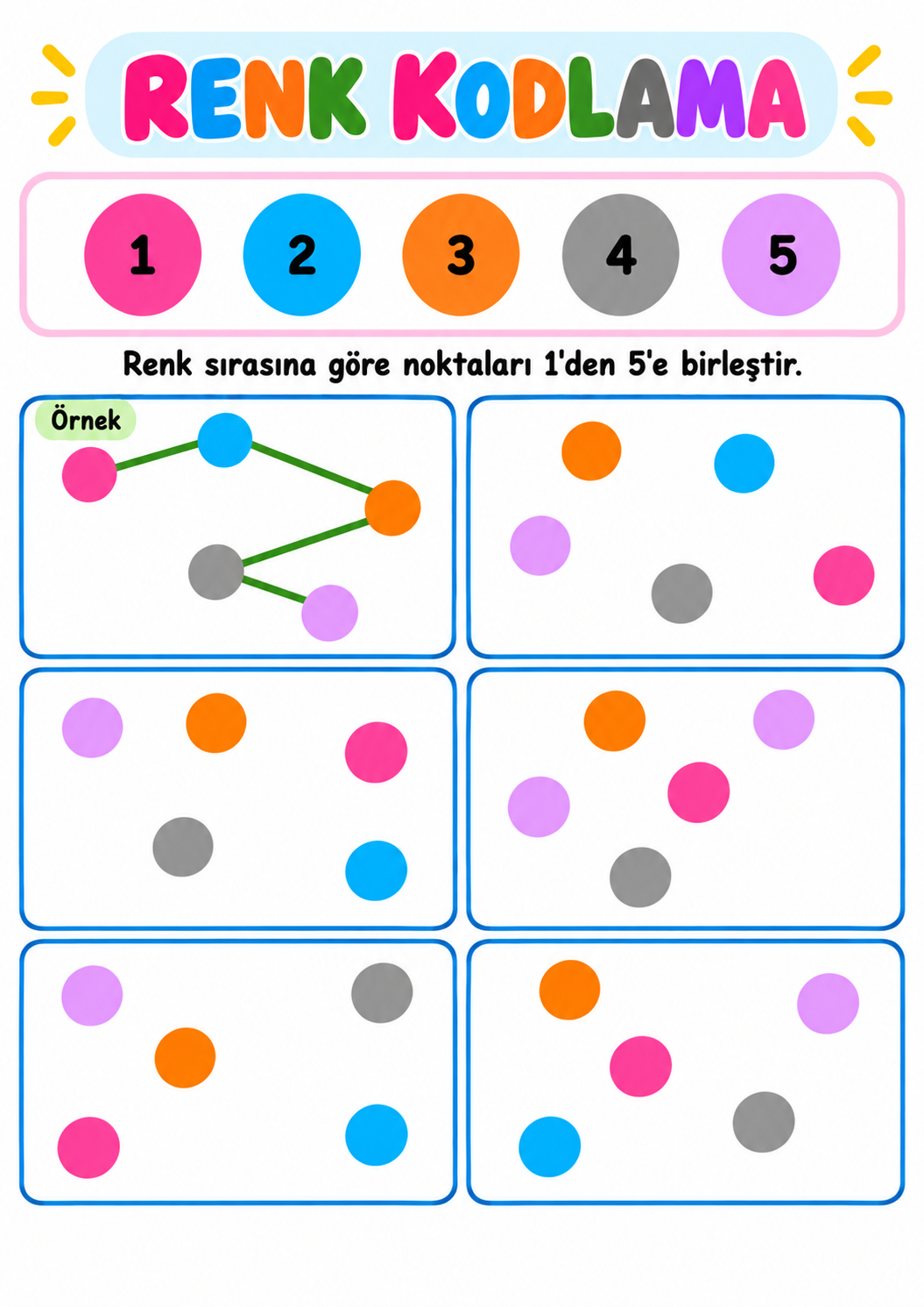 Renk Kodlama Nokta BirleşTirme ÇAlışMa Sayfası