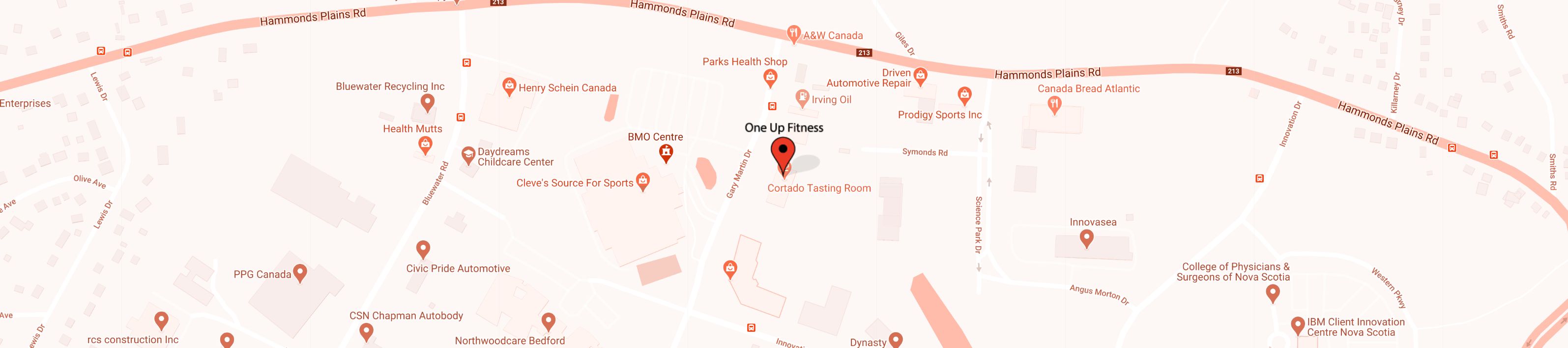 One Up Fitness Bedford shown on a map