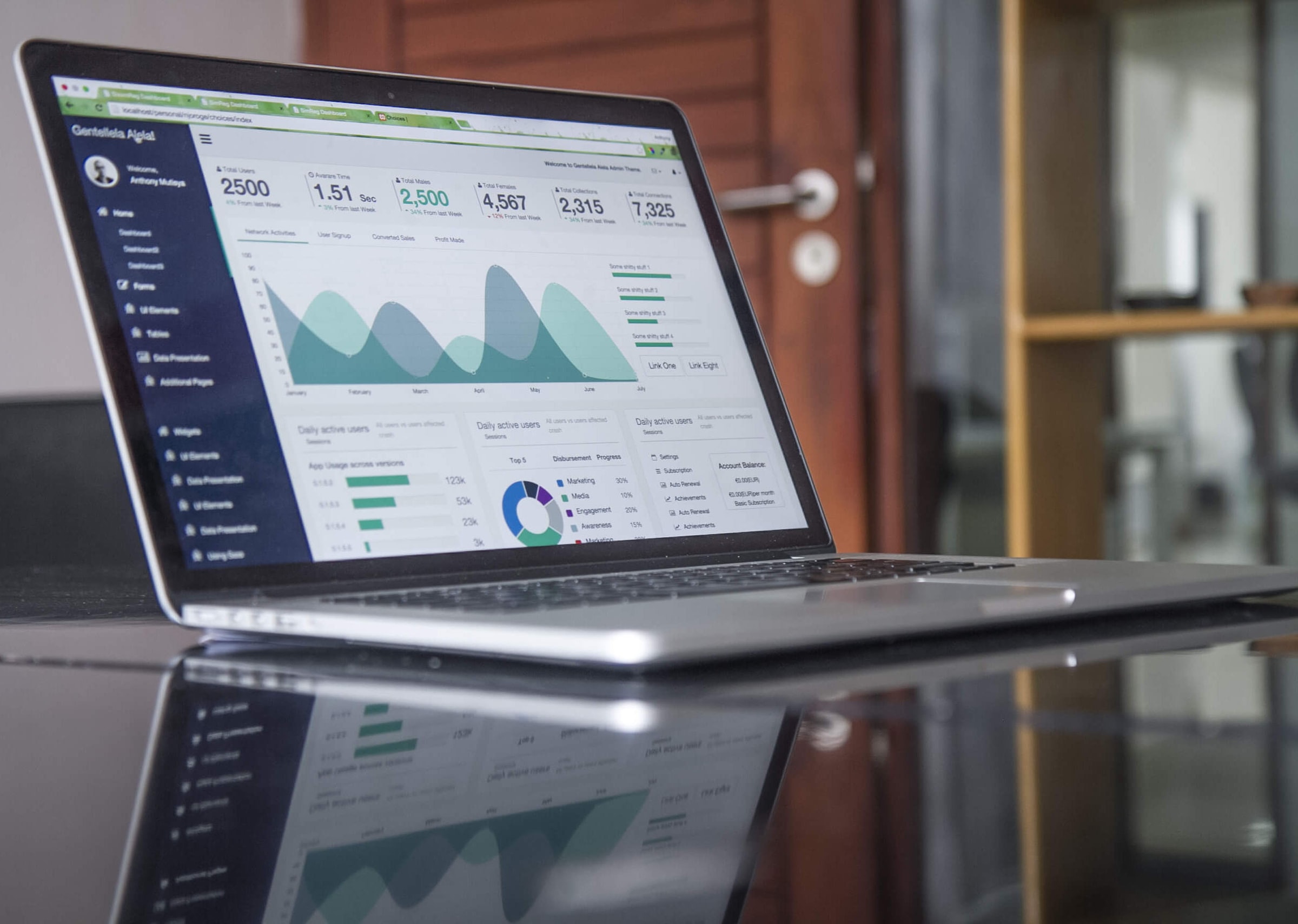 A laptop display analytics data.