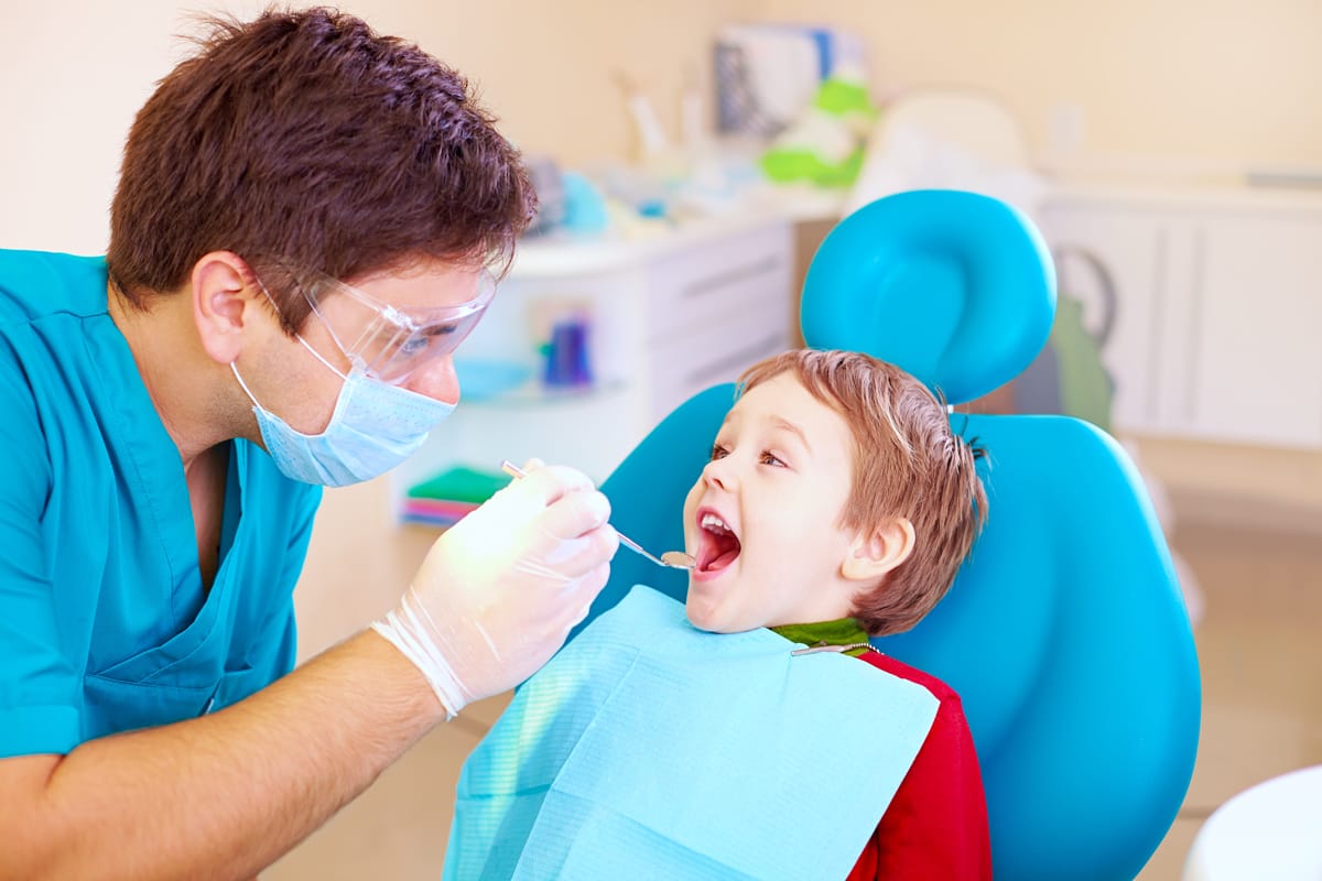A child with his dental at an appointment.